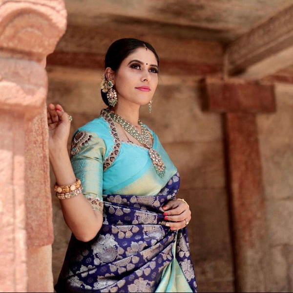 Teal Blue Banarasi Silk Saree | Wedding & Reception Wear