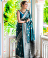 Teal Blue Jacquard Silk Saree | Ethnic Wear for Women