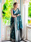 Teal Blue Jacquard Silk Saree | Ethnic Wear for Women