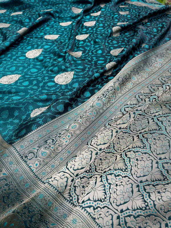 Teal Blue Jacquard Silk Saree | Ethnic Wear for Women