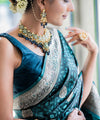 Teal Blue Jacquard Silk Saree | Ethnic Wear for Women