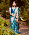 Teal Blue Jacquard Silk Saree | Rich Zari Border Saree