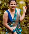 Teal Blue Jacquard Silk Saree | Rich Zari Border Saree