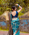 Teal Blue Jacquard Silk Saree | Rich Zari Border Saree