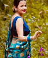 Teal Blue Jacquard Silk Saree | Rich Zari Border Saree