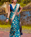 Teal Blue Jacquard Silk Saree | Rich Zari Border Saree
