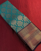 Teal Blue Kanjivaram Silk Saree | Festive & Party Wear