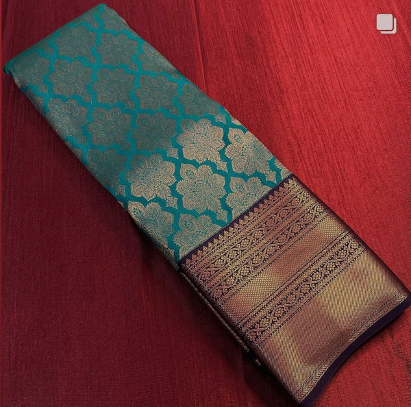 Teal Blue Kanjivaram Silk Saree | Festive & Party Wear