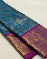 Teal Blue Kanjivaram Silk Saree | Wedding & Festive Wear