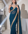 Teal Blue Moss Satin Saree with Maharani Big Border | RD PRIYA
