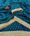 Teal Blue Moss Satin Saree with Maharani Big Border | RD PRIYA