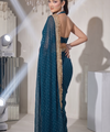 Teal Blue Moss Satin Saree with Maharani Big Border | RD PRIYA