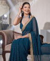 Teal Blue Moss Satin Saree with Maharani Big Border | RD PRIYA