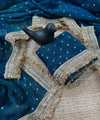 Teal Blue Moss Satin Saree with Maharani Big Border | RD PRIYA