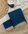 Teal Blue Moss Satin Saree with Maharani Big Border | RD PRIYA