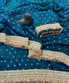 Teal Blue Moss Satin Saree with Maharani Big Border | RD PRIYA