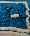 Teal Blue Moss Satin Saree with Maharani Big Border | RD PRIYA