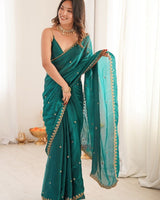 Teal Green Space Silk Sequin Embroidery Saree for Party Wear | RD KAVYA
