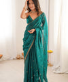 Teal Green Space Silk Sequin Embroidery Saree for Party Wear | RD KAVYA