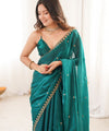 Teal Green Space Silk Sequin Embroidery Saree for Party Wear | RD KAVYA