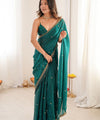 Teal Green Space Silk Sequin Embroidery Saree for Party Wear | RD KAVYA