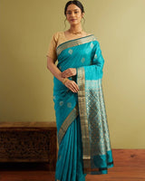 Turquoise Blue Jacquard Silk Saree | Rich Zari Border Saree