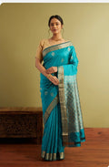 Turquoise Blue Jacquard Silk Saree | Rich Zari Border Saree