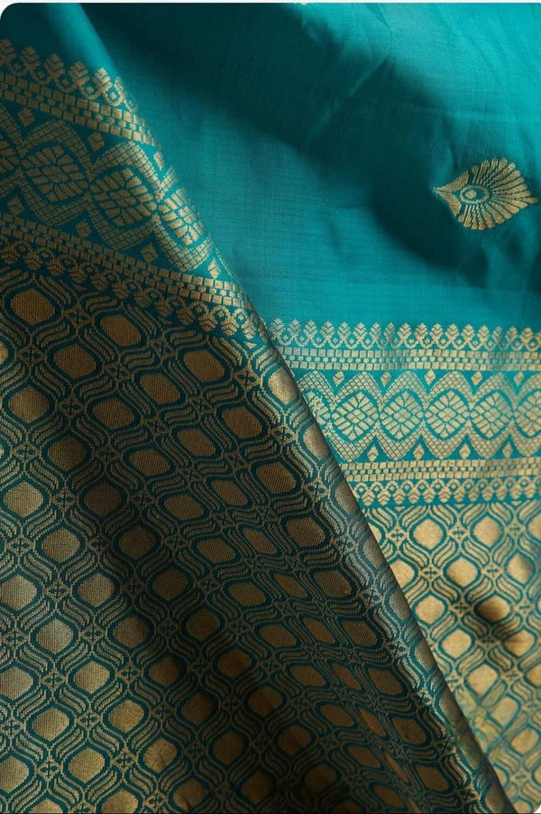 Turquoise Blue Jacquard Silk Saree | Rich Zari Border Saree