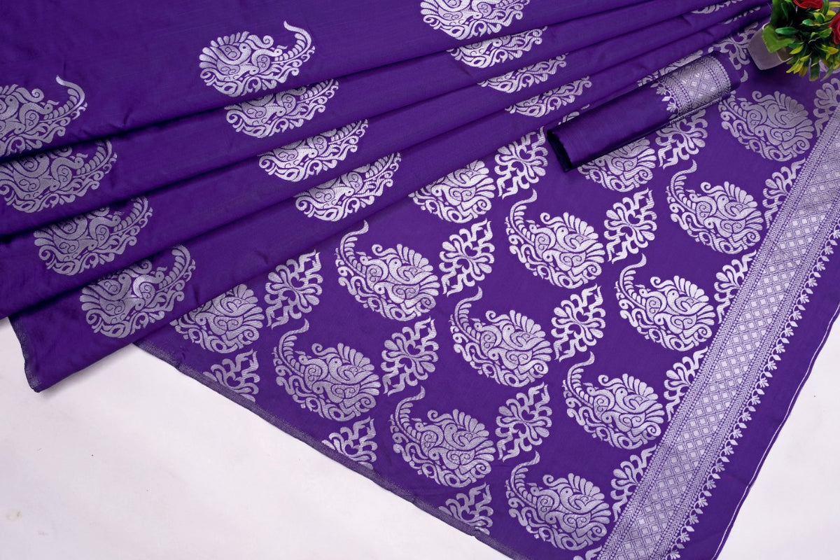 Violet Banarasi Silk Saree | Bridal & Festive Wear