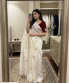 White 550 Chiffon Party Wear Saree with Siroski & Moti Work | RD KHUSHI