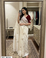 White 550 Chiffon Party Wear Saree with Siroski & Moti Work | RD KHUSHI