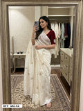 White 550 Chiffon Party Wear Saree with Siroski & Moti Work | RD KHUSHI