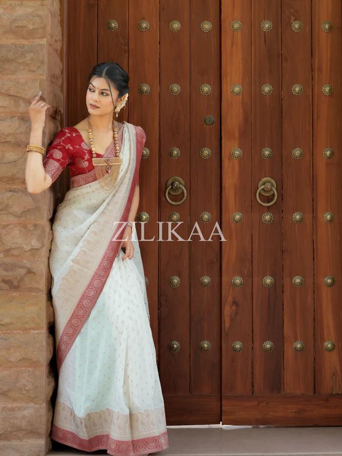White Banarasi Silk Saree | Ethnic Wear for Women