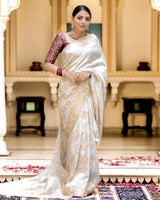 White Banarasi Silk Saree | Ethnic Wear for Women