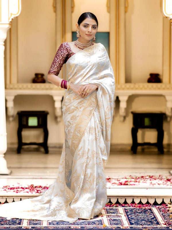 White Banarasi Silk Saree | Ethnic Wear for Women detail view