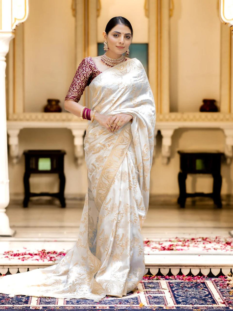 White Banarasi Silk Saree | Ethnic Wear for Women