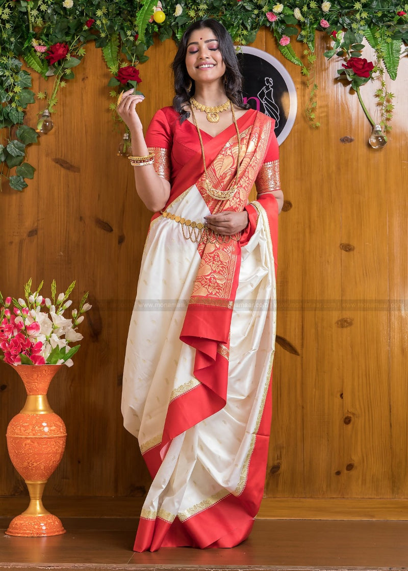 White Banarasi Silk Saree | Ethnic Wear for Women