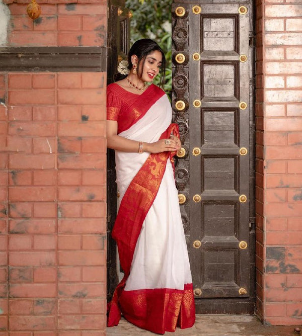 White Banarasi Silk Saree | Ethnic Wear for Women