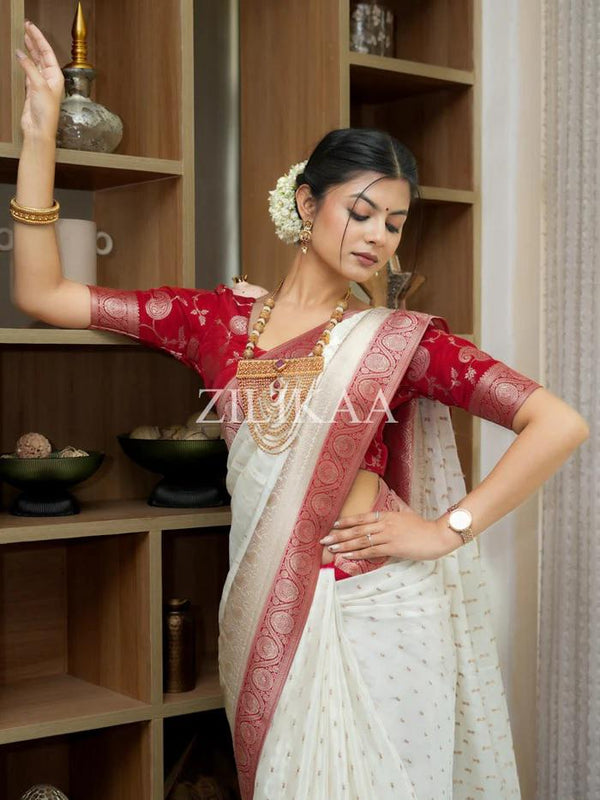 White Banarasi Silk Saree | Ethnic Wear for Women