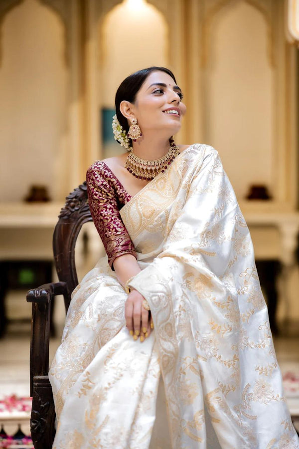 White Banarasi Silk Saree | Ethnic Wear for Women