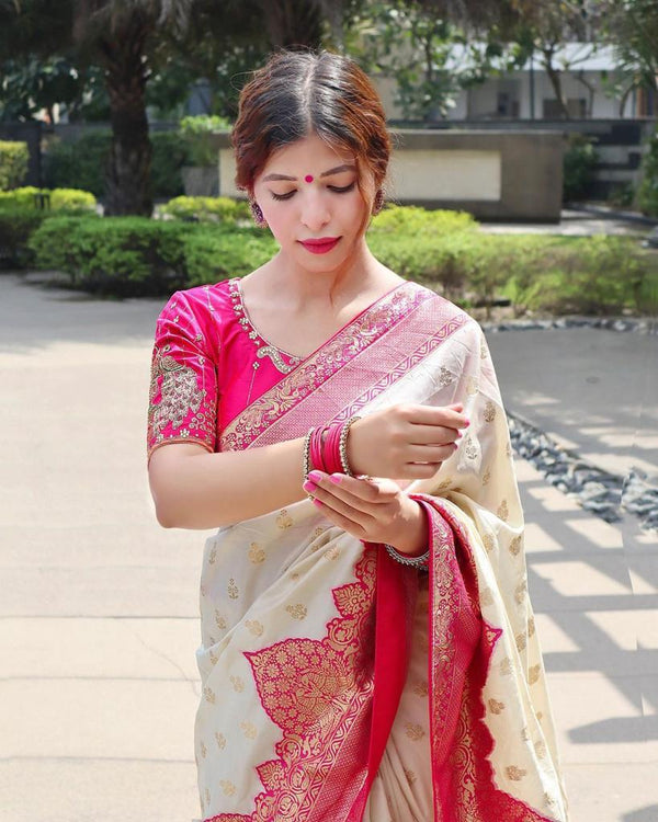 White Banarasi Silk Saree | Festival & Ceremony Wear