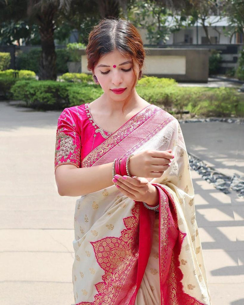 White Banarasi Silk Saree | Festival & Ceremony Wear