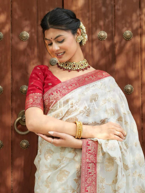 White Banarasi Silk Saree | Festival & Ceremony Wear