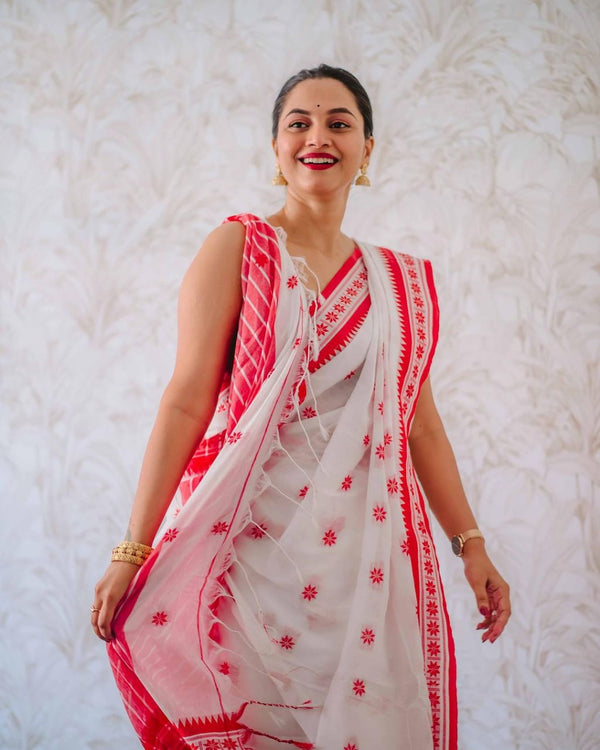 White Banarasi Silk Saree | Festival & Ceremony Wear