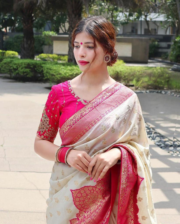 White Banarasi Silk Saree | Festival & Ceremony Wear