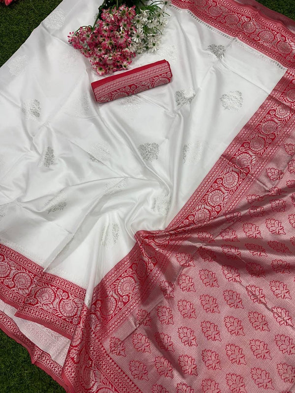 White Banarasi Silk Saree | Festive Celebration Wear