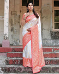 White Banarasi Silk Saree | Puja Collection