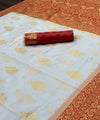 White Banarasi Silk Saree | Puja Collection