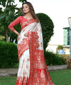 White Banarasi Silk Saree | Puja & Festive Wear