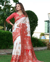 White Banarasi Silk Saree | Puja & Festive Wear